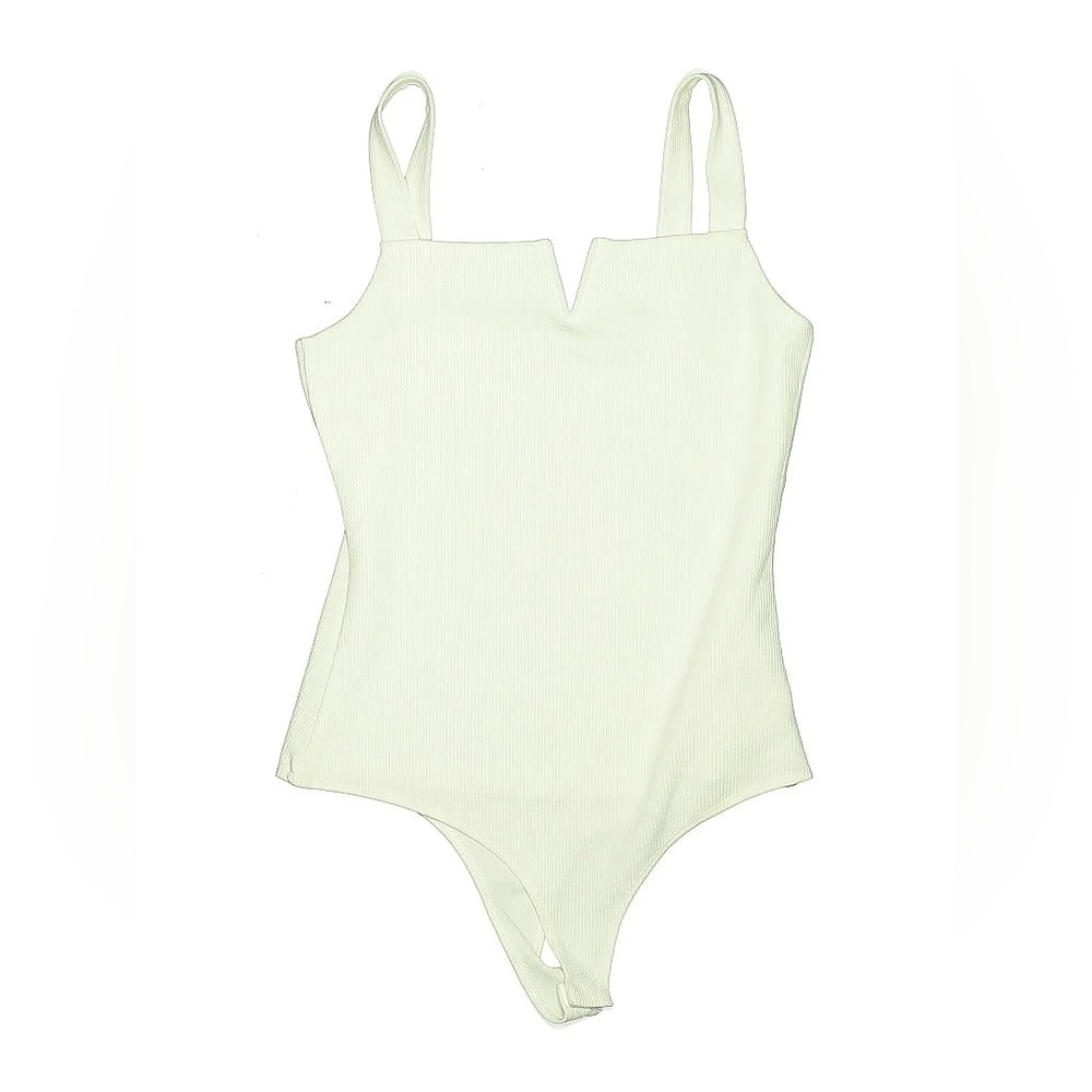 TCEC Cream Shape wear Bodysuit. Top half faux leather.